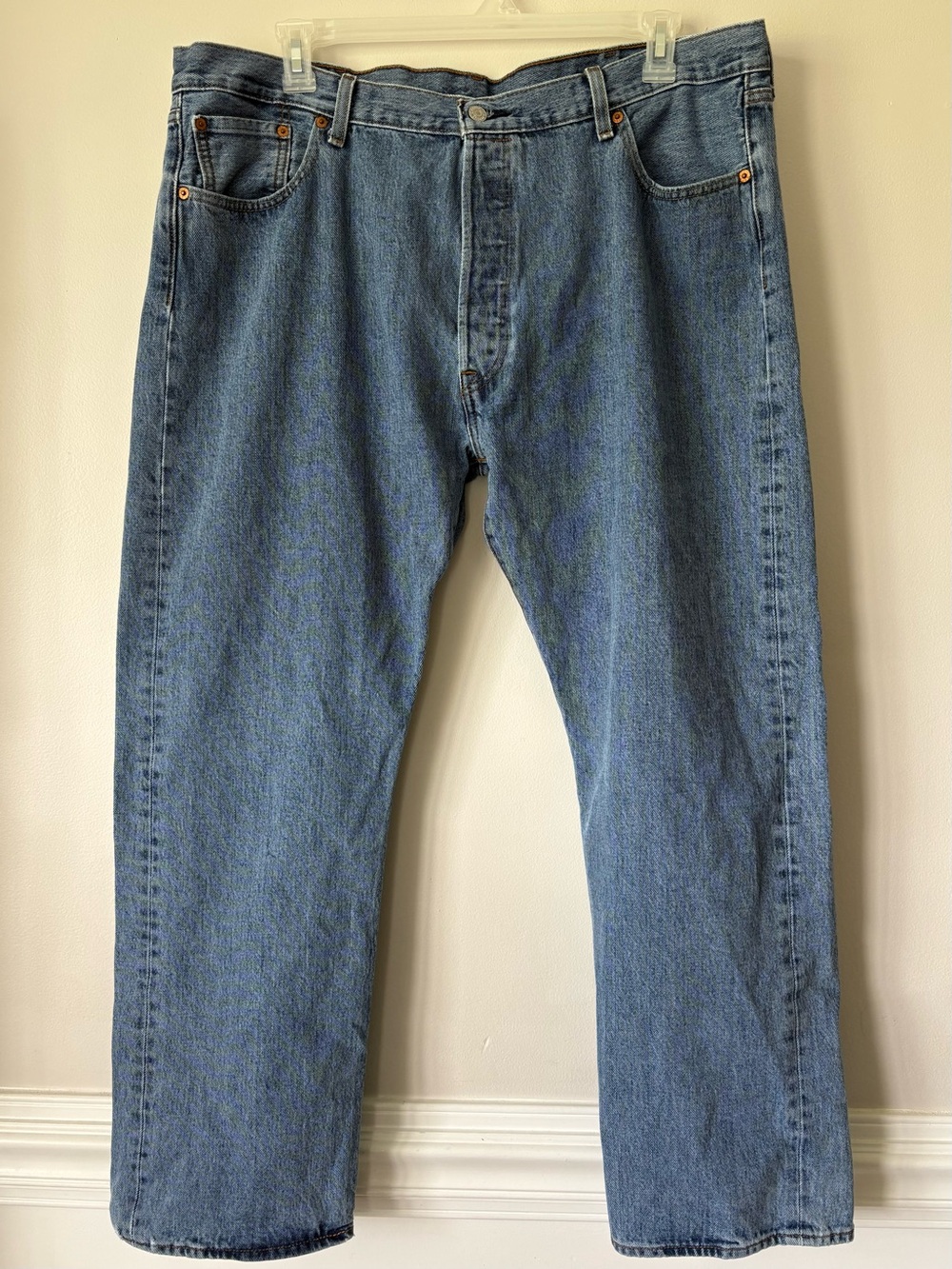 Levi 501 Button Fly Blue Jeans 42 x 30 Denim 100% Cotton Casual Medium Stonewash